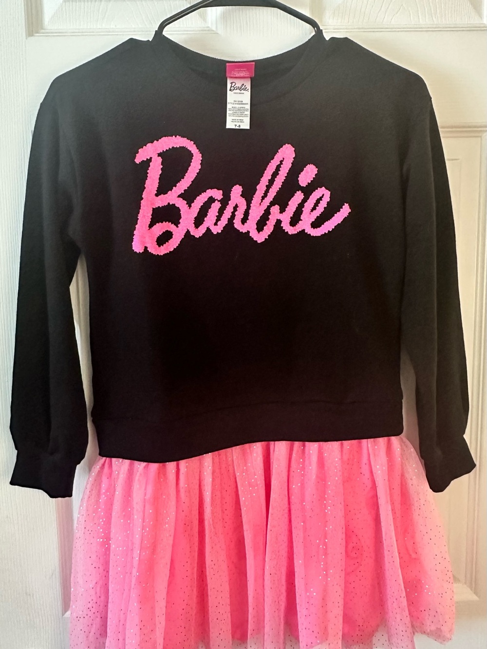 Barbie Black Sweatshirt Dress with Pink Logo and Pink Tulle Skirt